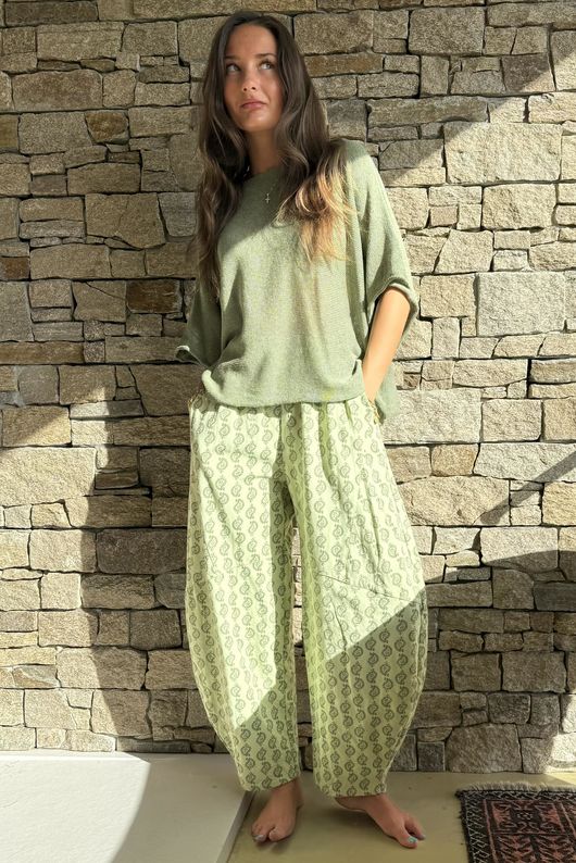 Indira Classic Barrel Pant Sage & Khaki